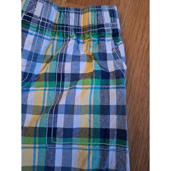 Carter's Boys Blue Green Yellow Plaid Elastic Waist 100% Cotton Shorts Size 4T - Picture 3 of 8